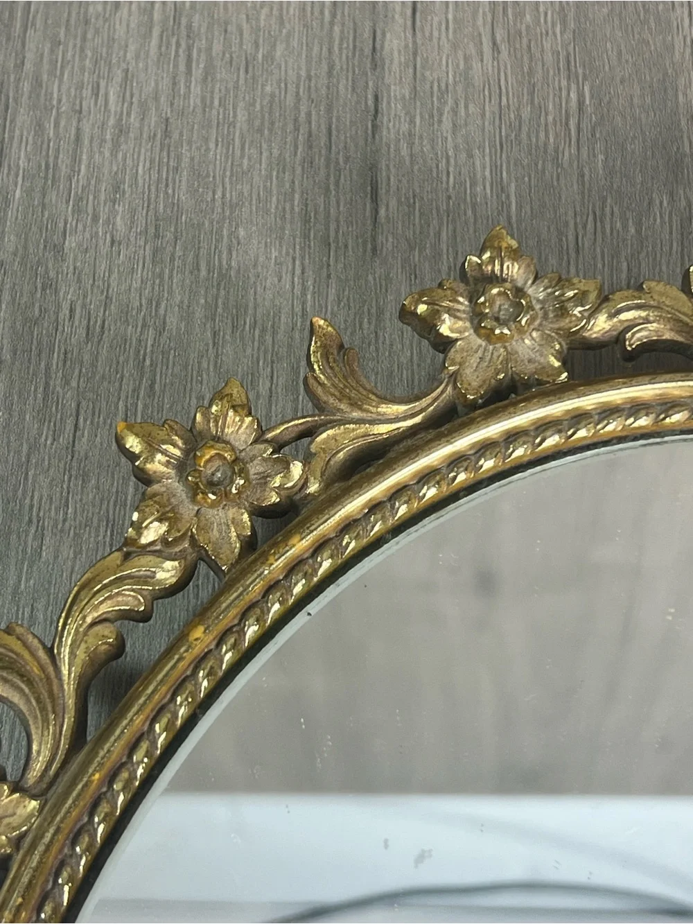 Vintage Homco Mirror Gold Plastic Frame Ornate Floral Vanity Tray Oval 11-1/2”